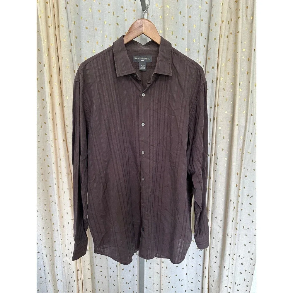 Banana Republic Factory Men's 100% Cotton Chocolate Brown Button Down Shirt XXL